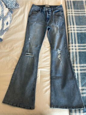 Cello Distressed Blue Flare Jeans